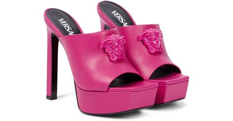 pink versace mules|Leather platform mules in pink .